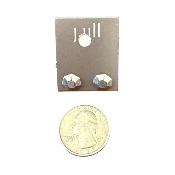 J. Jill Geometric Stud Earrings Silver Tone Hexagon Distressed Textured Modern - Picture 10 of 10